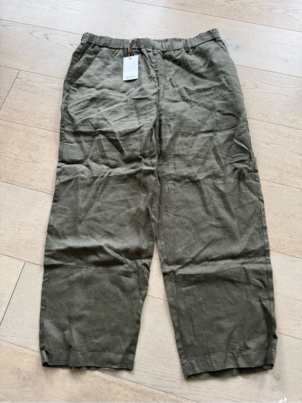 NWT QUINCE 100% European Linen pants Bayberry Olive XL limited edition